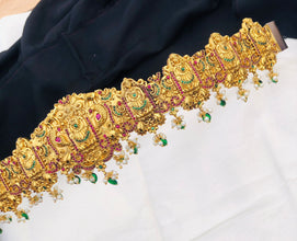 Gold Plated Waist Belt With AD Stones temple Lakshmi Pendant Vaddanams (Hip belts)