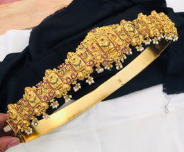 Gold Plated Waist Belt With AD Stones temple Lakshmi Pendant Vaddanams (Hip belts)