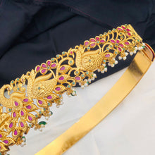 Gold Plated Waist Belt With AD Stones temple Lakshmi Pendant Vaddanams (Hip belts)