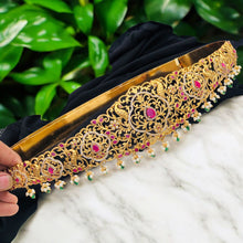 Gold Plated Waist Belt With AD Stone peacock Pendant Vaddanams (Hip belts)