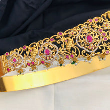 Gold Plated Waist Belt With AD Stone peacock Pendant Vaddanams (Hip belts)