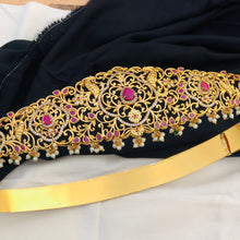 Gold Plated Waist Belt With AD Stone peacock Pendant Vaddanams (Hip belts)