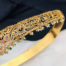 Gold Plated Waist Belt With AD Stone peacock Pendant Vaddanams (Hip belts)