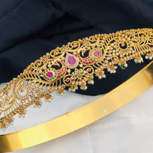 Gold Plated Waist Belt With AD Stone peacock Pendant Vaddanams (Hip belts)