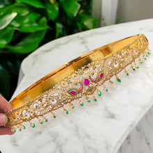 Gold Plated Waist Belt With AD Stone peacock Pendant Vaddanams (Hip belts)