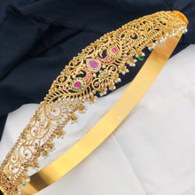 Gold Plated Waist Belt With AD Stone peacock Pendant Vaddanams (Hip belts)
