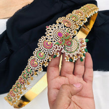 Gold Plated Waist Belt With AD Stone peacock Pendant Vaddanams (Hip belts)