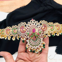 Gold Plated Waist Belt With AD Stone peacock Pendant Vaddanams (Hip belts)