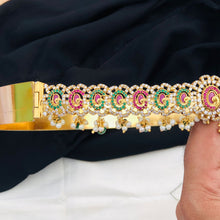 Gold Plated Waist Belt With AD Stone peacock Pendant Vaddanams (Hip belts)