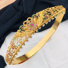 Gold Plated Waist Belt With AD Stone peacock Pendant Vaddanams (Hip belts)