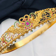 Gold Plated Waist Belt With AD Stone peacock Pendant Vaddanams (Hip belts)