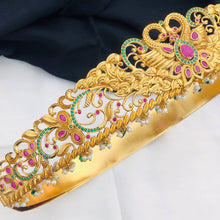 Gold Plated Waist Belt With AD Stone peacock Pendant Vaddanams (Hip belts)