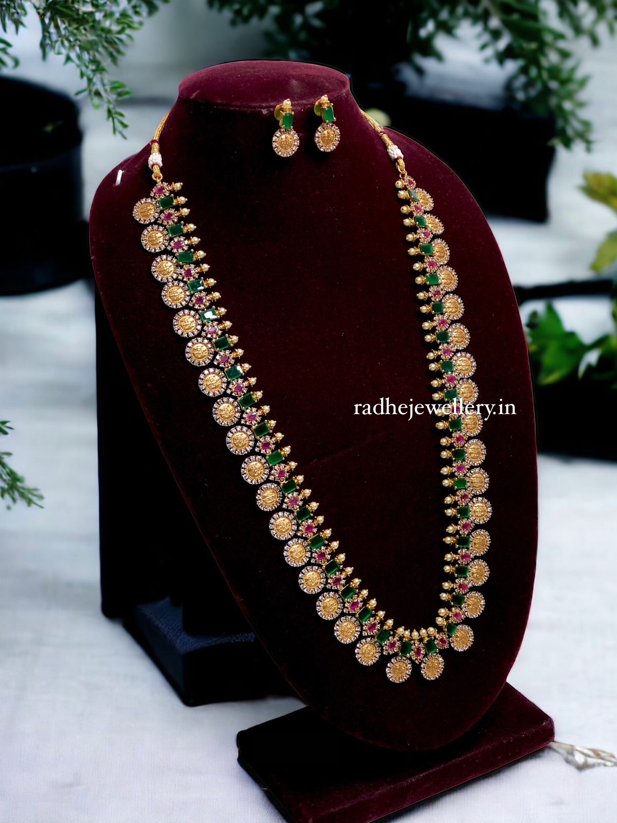 Beautiful Ruby & AD Stone Ram Parivar Necklace Haram Set