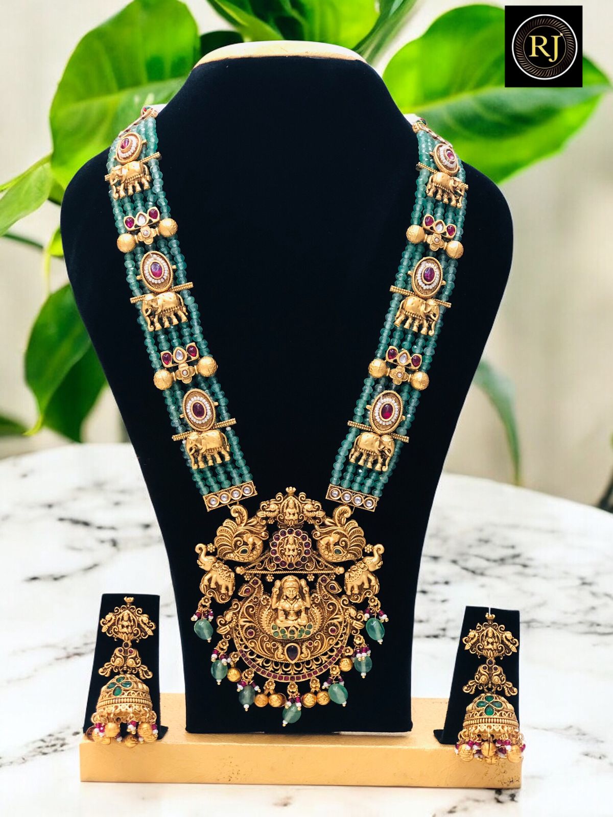 Royal Antique Temple Jewellery Set with Goddess Lakshmi Pendant