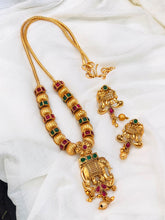 Antique Elephant Pendant Long Haram Necklace Set with Matching Earrings