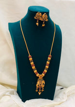 Antique Elephant Pendant Long Haram Necklace Set with Matching Earrings