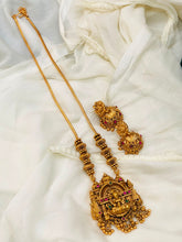 Antique Lakshmi Temple Pendant Haram Set with Jhumka Earrings