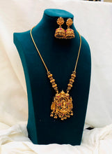 Antique Lakshmi Temple Pendant Haram Set with Jhumka Earrings