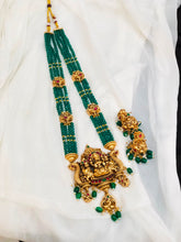 Antique Lakshmi Green Beads Long Haram Set