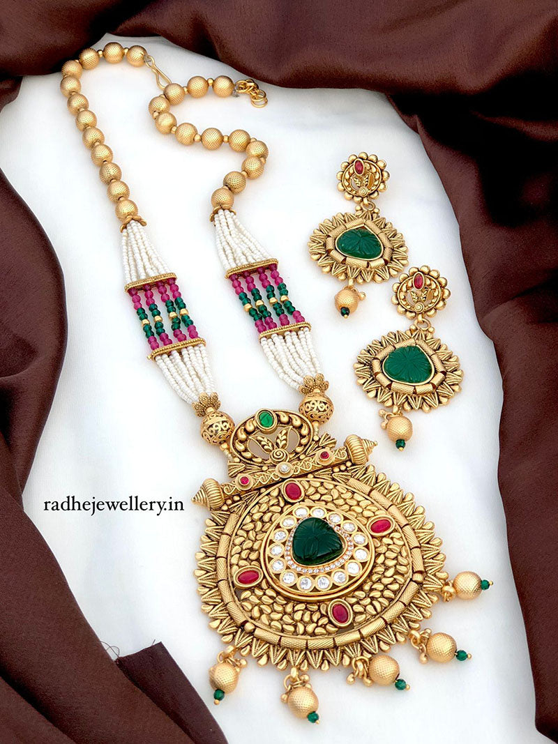 Tribal Long Haram Rajwadi Jewellery Set, All Brass, Premium Quality, 2 Colors