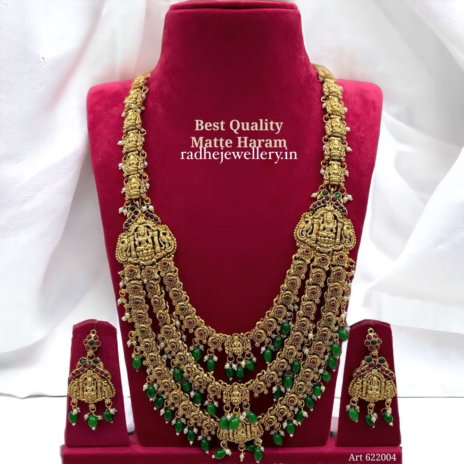 3 layered Lakshmi long haram with earrings