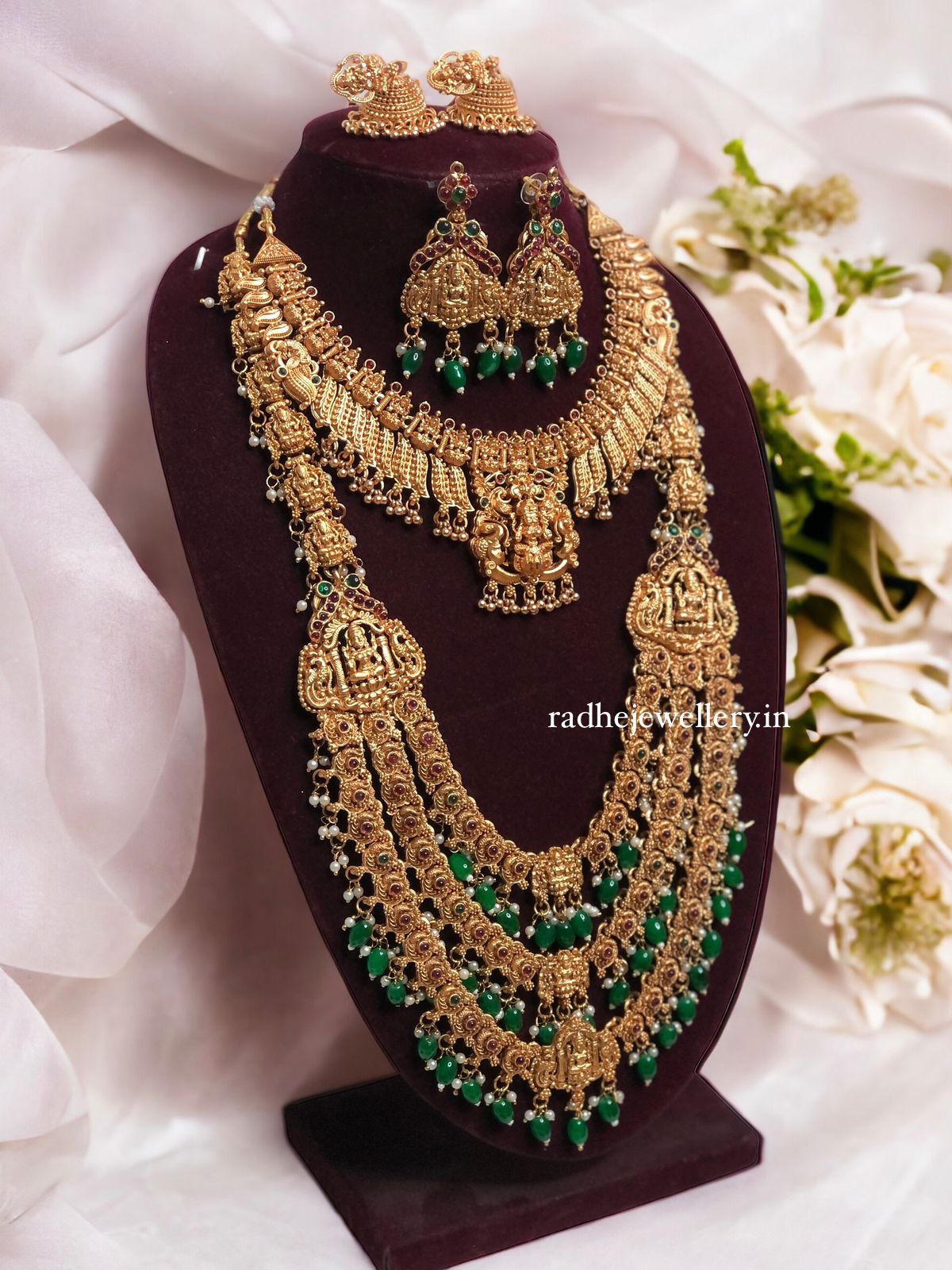 3 layered Lakshmi long haram with Necklace & Combo set