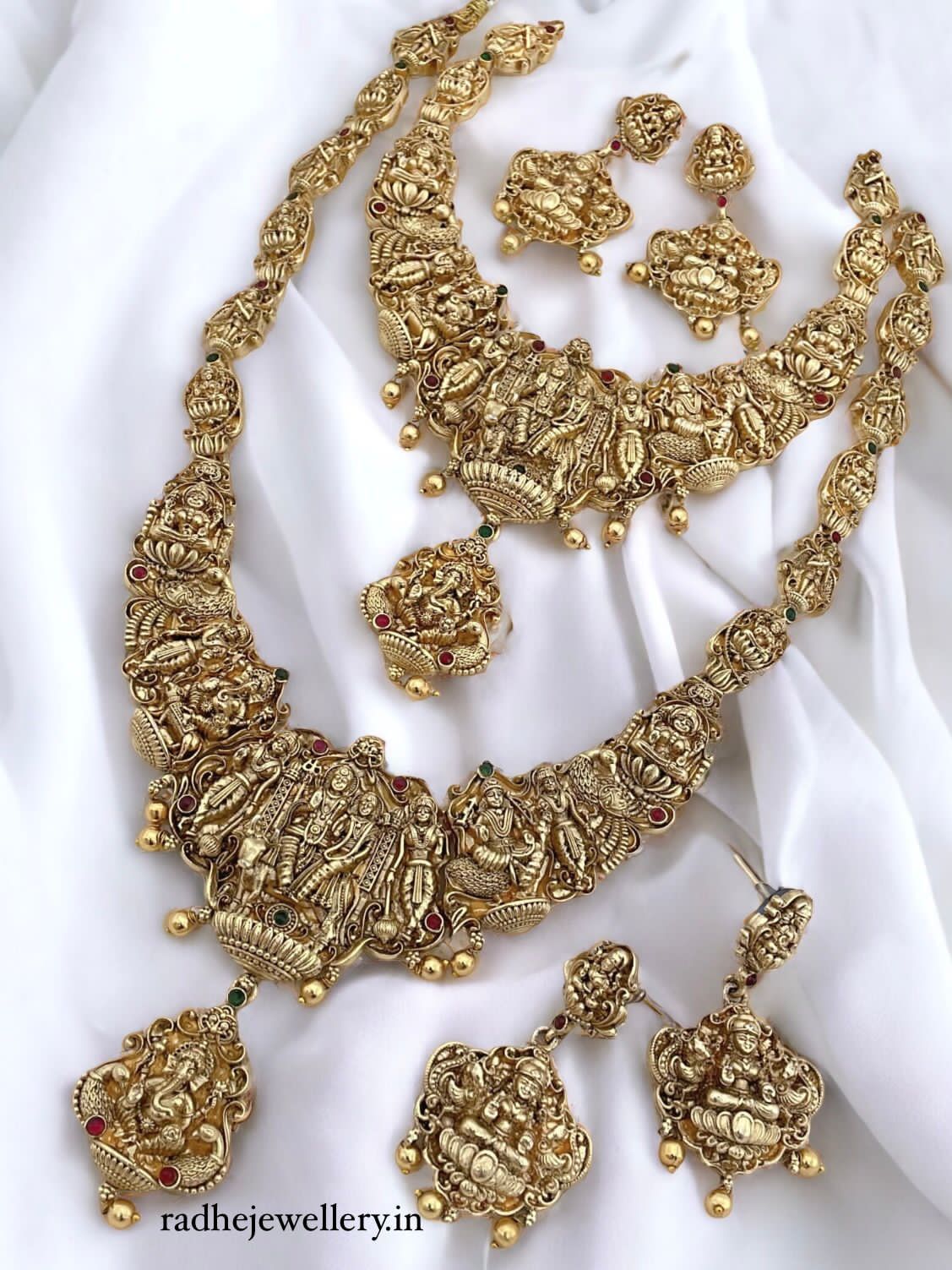 Lakshmi Devi Necklaces and Haram Temple Jewelry Set, With Earring 2 set