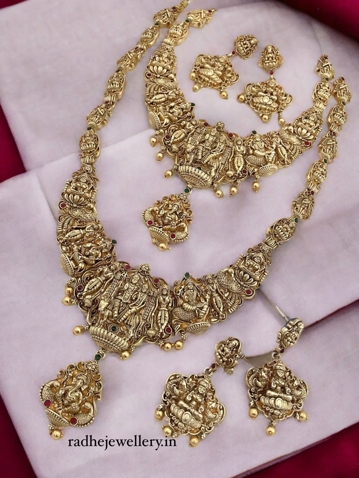 Lakshmi Devi Necklaces and Haram Temple Jewelry Set, With Earring 2 set