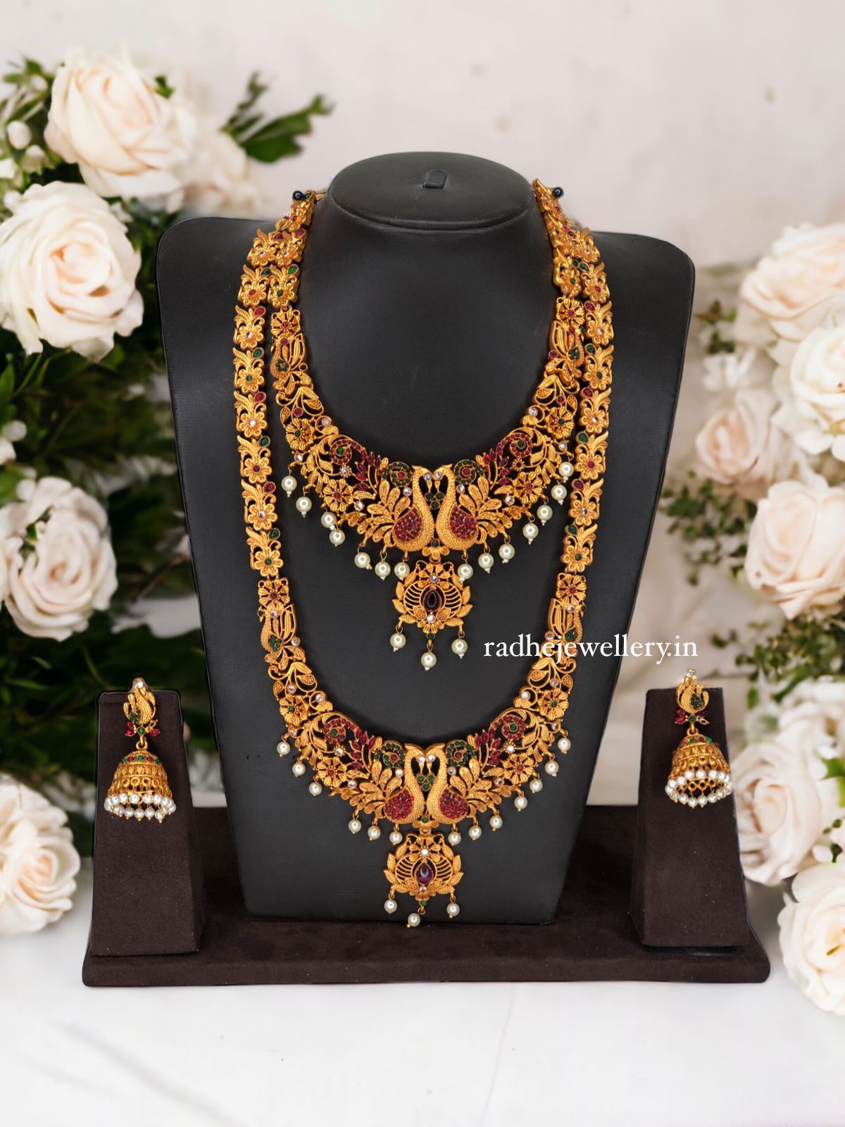 Classic Peacock Haram Jewelry Set, With Jhumkis