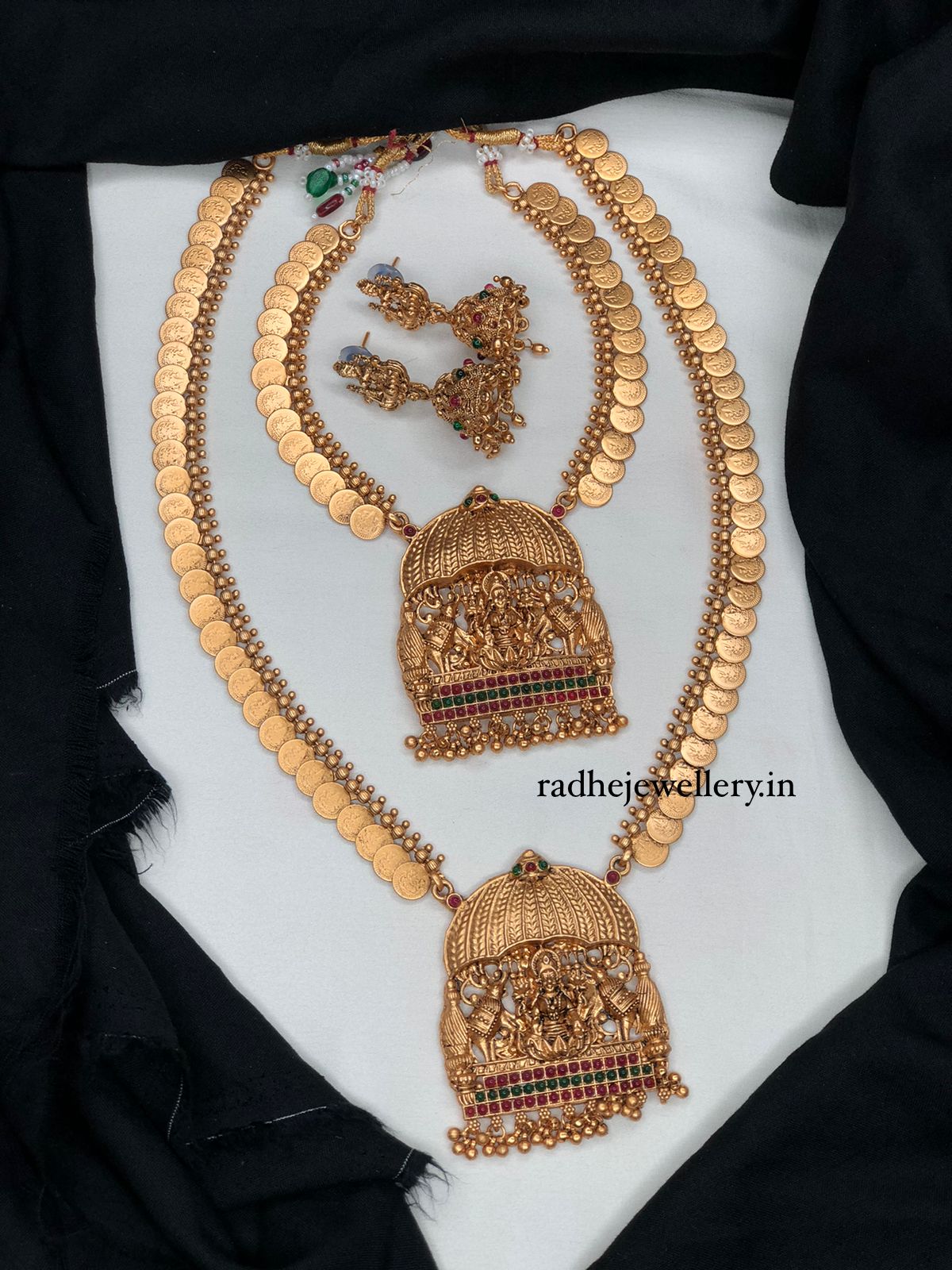 Elephant Design & Maa Laxmi Temple Work Gold Look Necklace Set