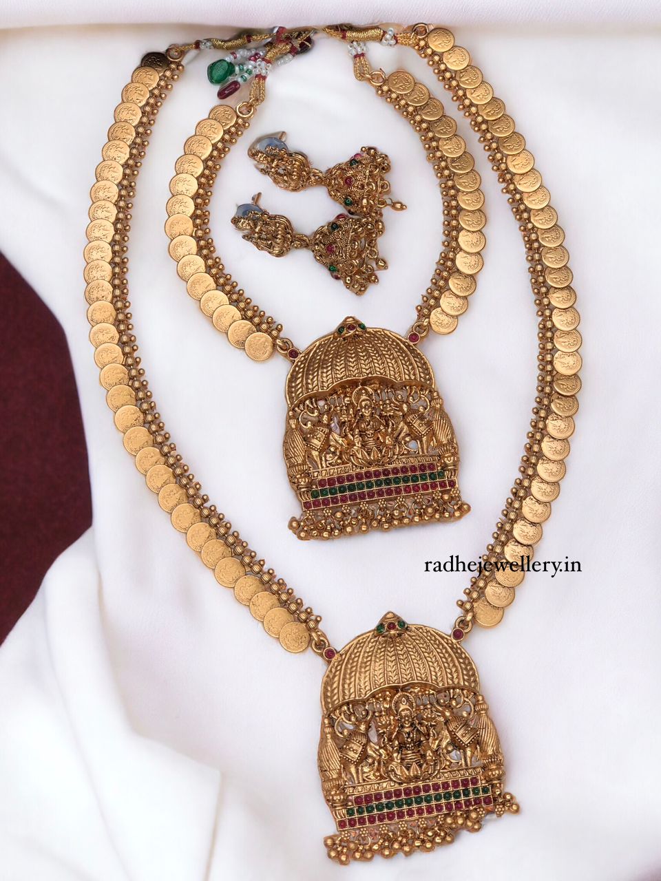 Elephant Design & Maa Laxmi Temple Work Gold Look Necklace Set