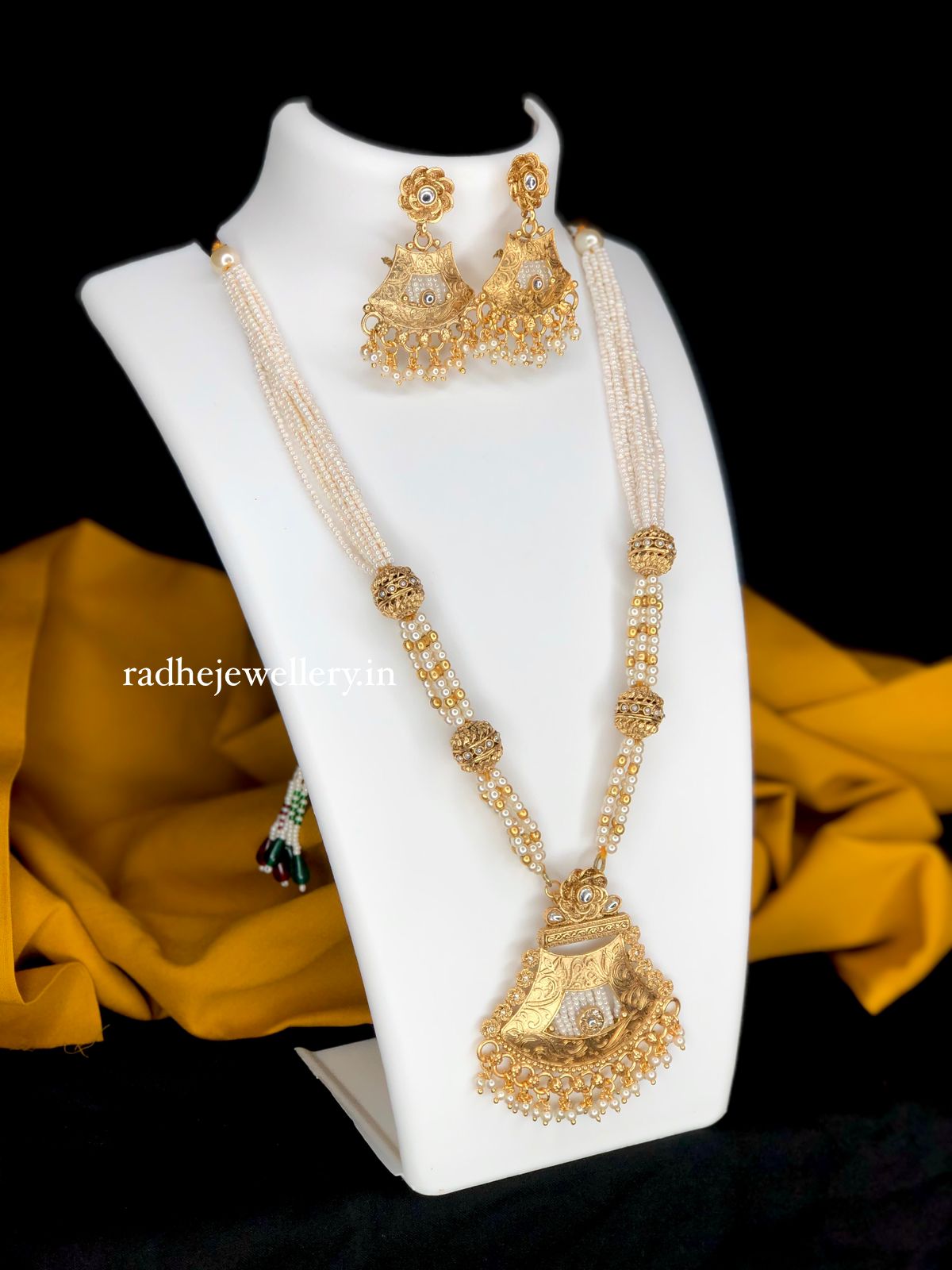 White Beads Long Necklace Set