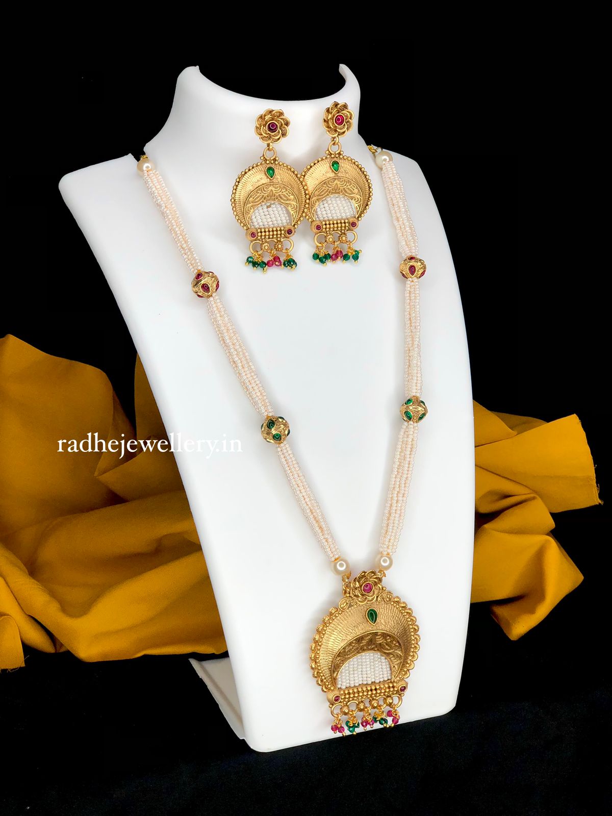 White Beads Long Necklace Set