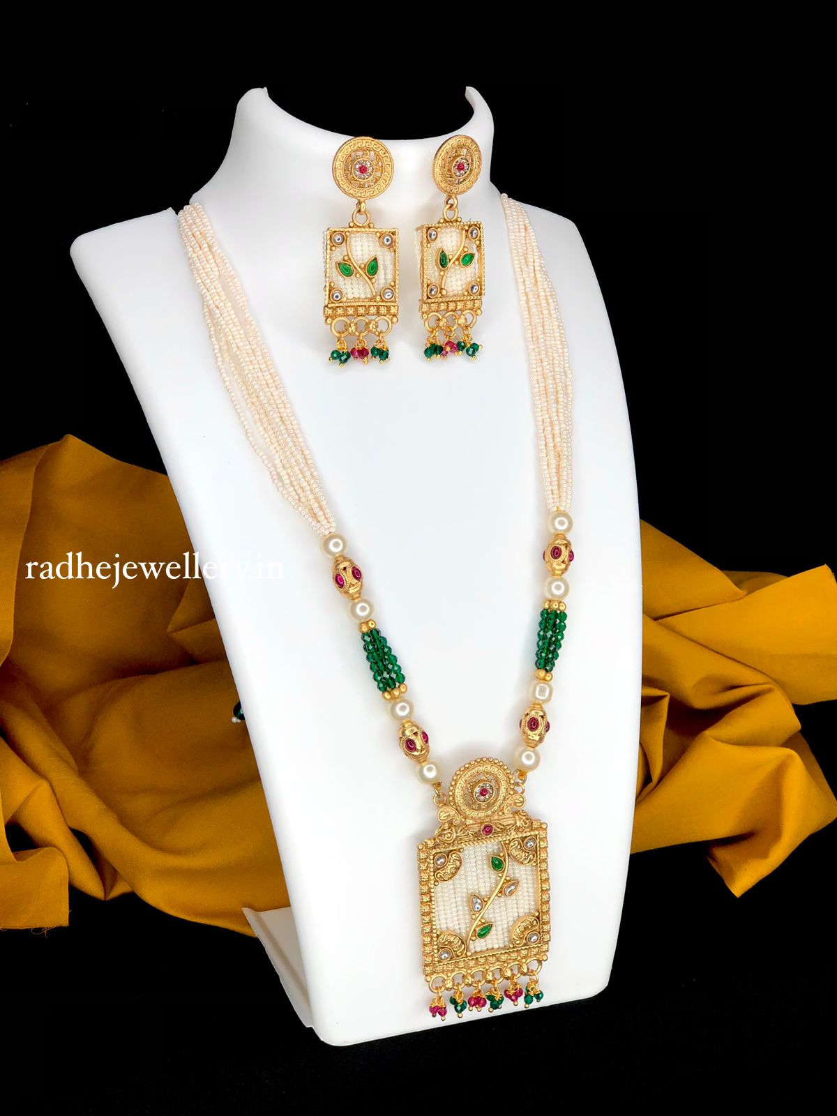 White Beads Long Necklace Set