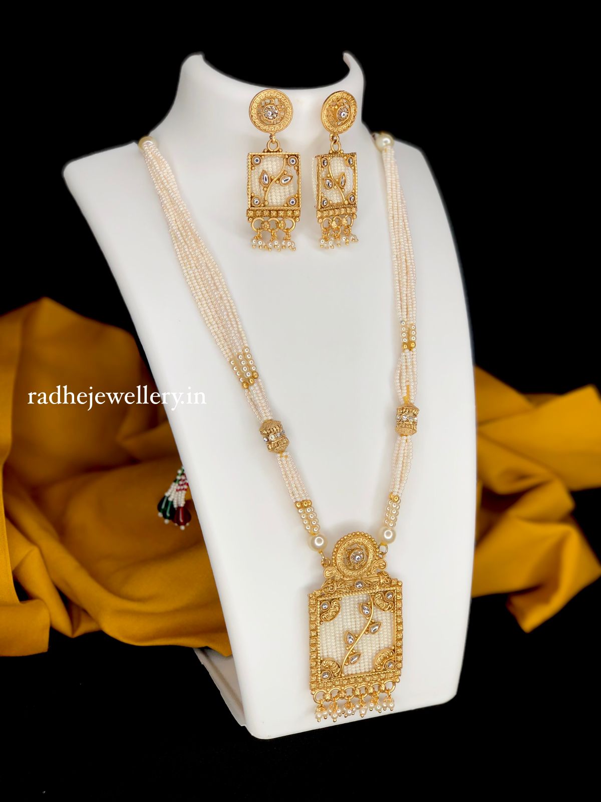 White Beads Long Necklace Set