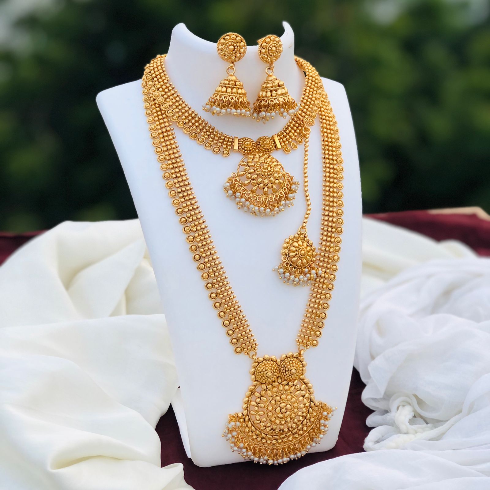 gold Finish Beautiful combo Necklace Set for Women, Gold Plated, Indian Jewelry Set