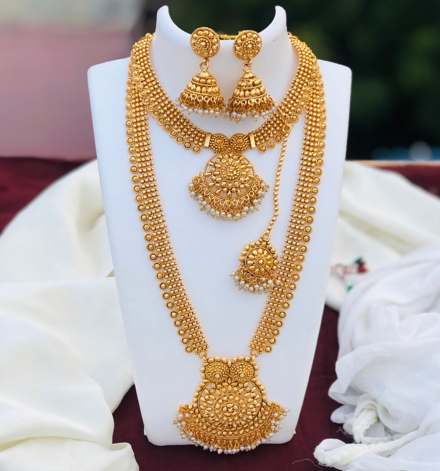 gold Finish Beautiful combo Necklace Set for Women, Gold Plated, Indian Jewelry Set