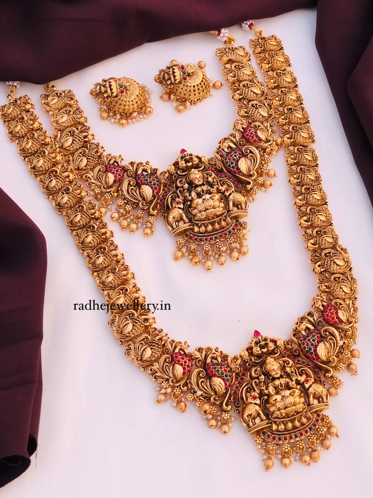 Beautiful Laxmi Design Matte Gold Polish Temple Design Temple Jewellery