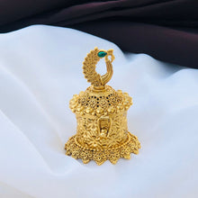 Royal Peacock Designer Kumkum Box – Antique Gold Finish Traditional Sindoor Containe