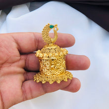 Royal Peacock Designer Kumkum Box – Antique Gold Finish Traditional Sindoor Containe