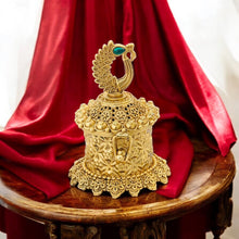 Royal Peacock Designer Kumkum Box – Antique Gold Finish Traditional Sindoor Containe