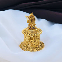 Radha Krishna Designer Kumkum Box – Traditional Gold Finish Sindoor Container for Pooja & Return Gifts