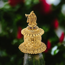 Radha Krishna Designer Kumkum Box – Traditional Gold Finish Sindoor Container for Pooja & Return Gifts