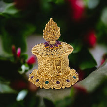 Antique Lakshmi Designer Kumkum Box with Temple Art & Ruby-Green Stone Work