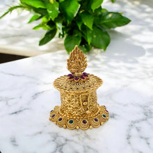 Antique Lakshmi Designer Kumkum Box with Temple Art & Ruby-Green Stone Work