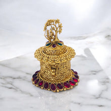 Radha Krishna Designer Kumkum Box – Traditional Gold Finish Sindoor Container for Pooja & Return Gifts