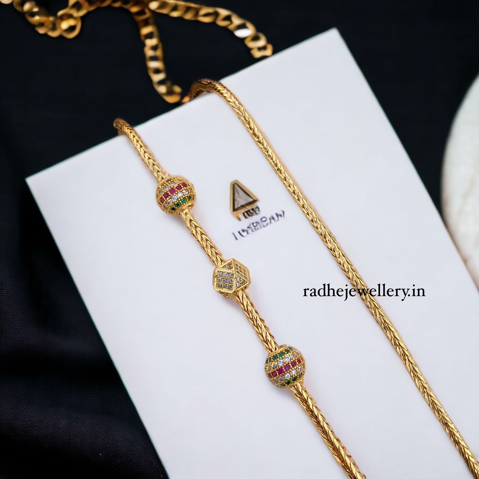 One Gram Micro Gold Plated American Diamond Mugappu Gold Chain for Women & Girls