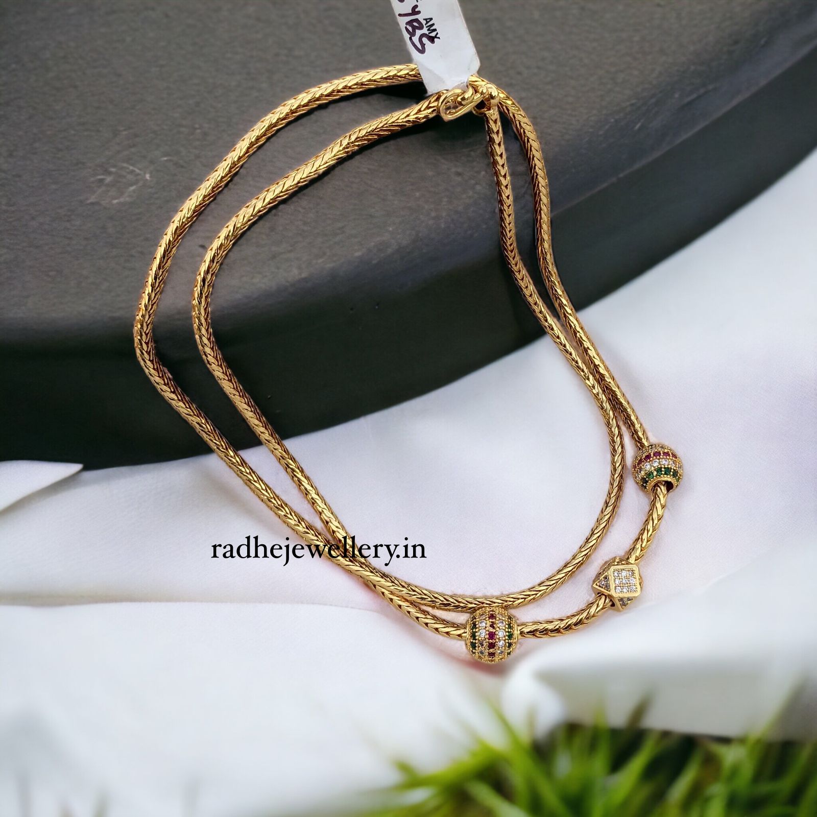 One Gram Micro Gold Plated American Diamond Mugappu Gold Chain for Women & Girls