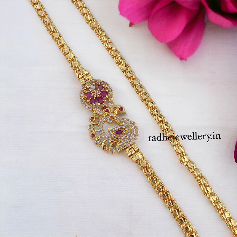 Dancing Peacock Mugappa Chain 1 Gram Gold Plated Mop Jewelry Chain, 2 Colors