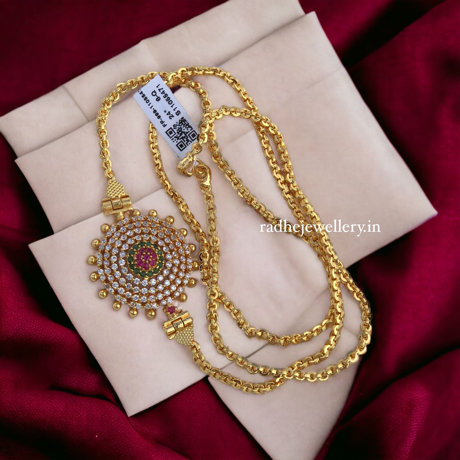 Gold plated chain with side pendant also known as mugappu. Traditional jewellery for your special occasions. Micro gold tonned jewellery.